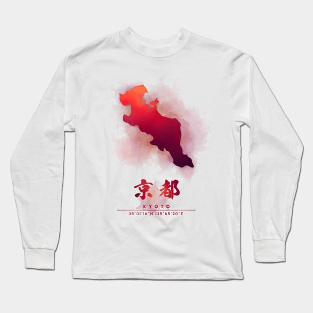 Kyoto Japan Watercolor Map Art Long Sleeve T-Shirt by Takeda_Art